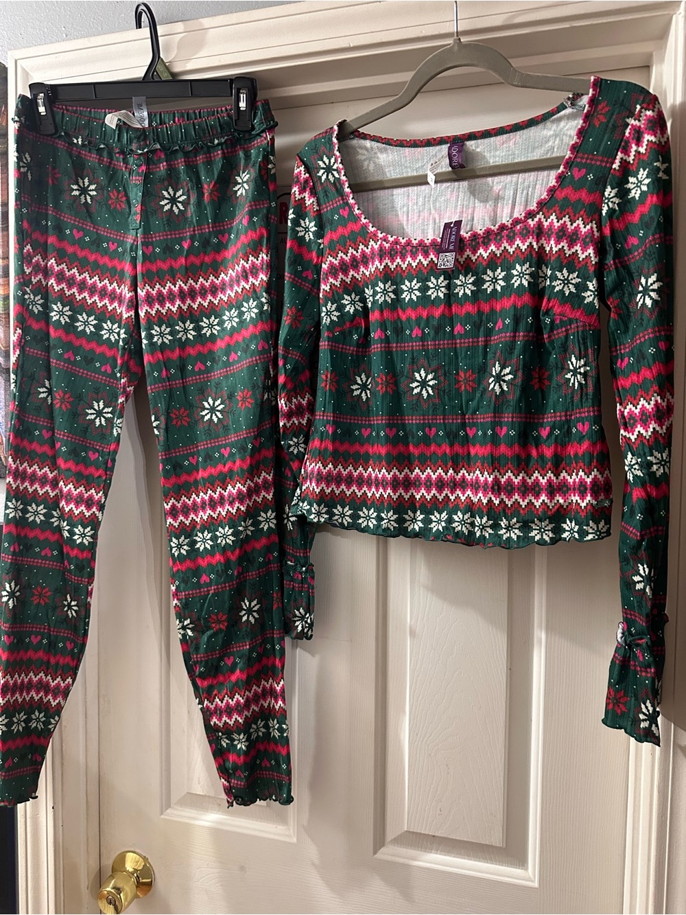 Adore Me Green & Pink Fair Isle womens Pajama Set